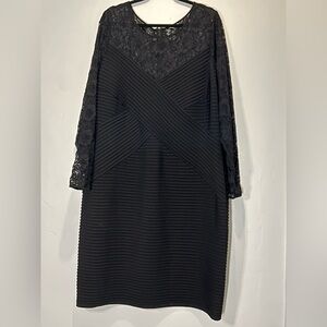 Calvin Klein Black Illusion Lace Accent Long-Sleeve Dress